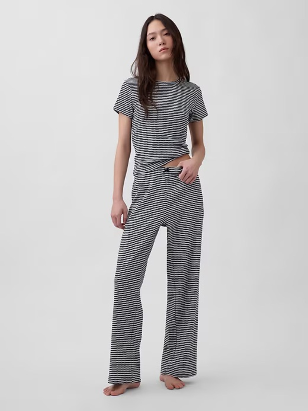 GAP Pointelle PJs - Black and White Striped